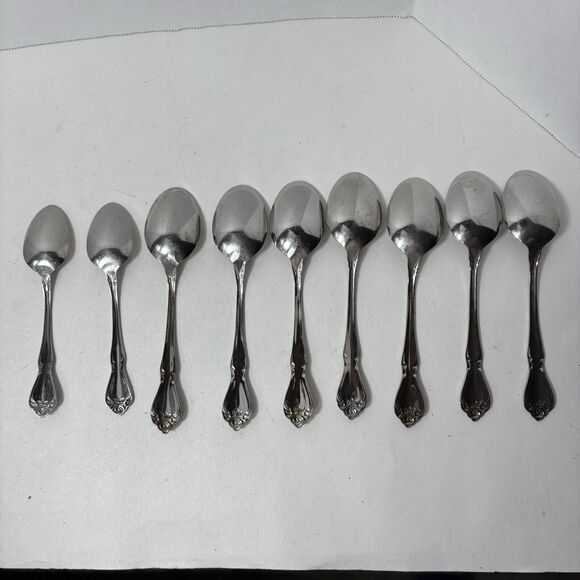 Oneida Flatware Spoons Arbor Rose True Rose Stainless 7 Place Soup & 2 Tea D3 - Picture 5 of 6